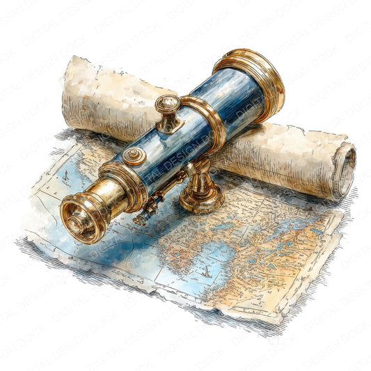 Pirate Telescope Map Clipart Set (DDD006318)
