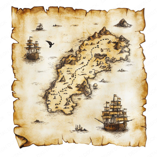 Pirate Treasure Map fussy cut sheet in US Letter format showing all 12 designs on one printable page