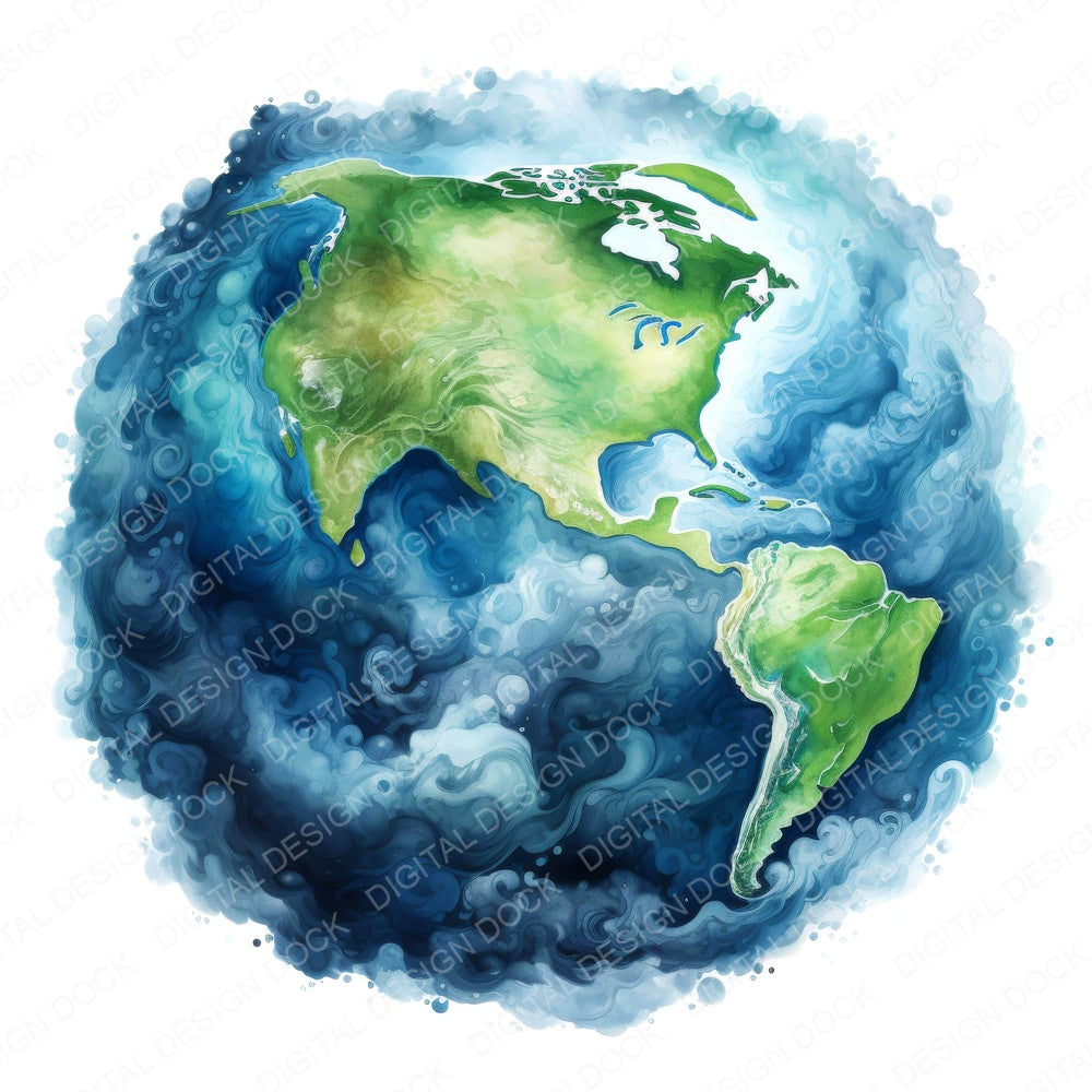 Planet Earth Watercolour fussy cut sheet in US Letter format showing all 12 designs on one printable page
