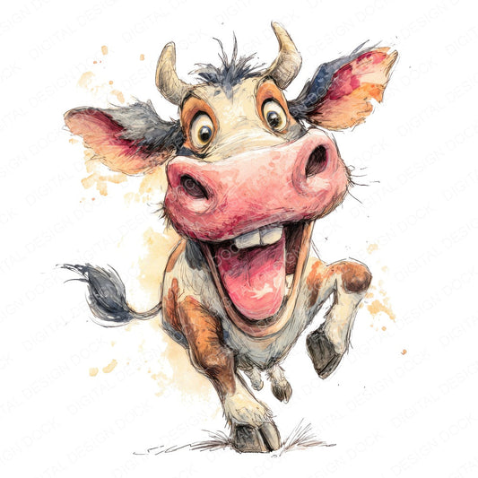 Playful Cow Character fussy cut sheet in US Letter format showing all 12 designs on one printable page