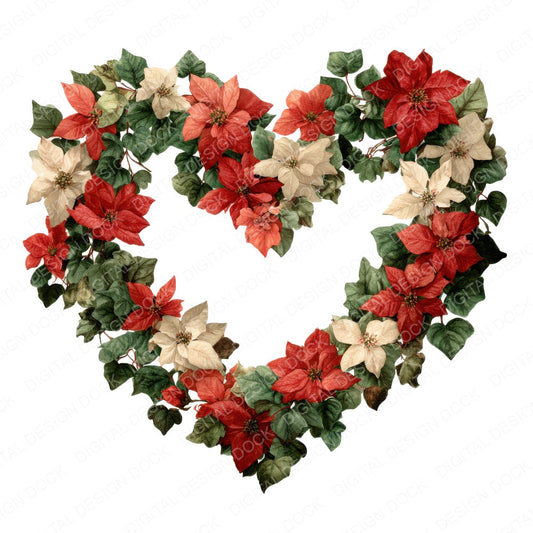 Poinsettia Christmas Heart fussy cut sheet in US Letter format showing all 12 designs on one printable page