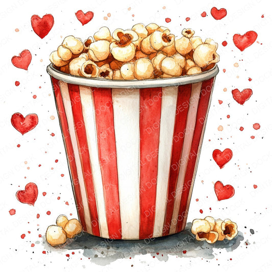 Popcorn Love A fussy cut sheet in US Letter format showing all 12 designs on one printable page