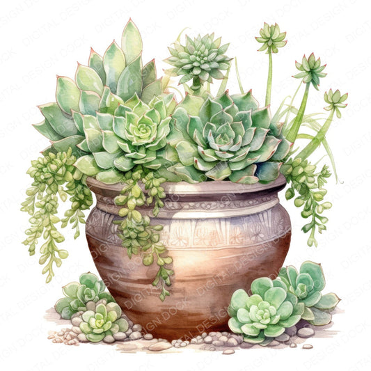 Potted Succulents in Clay Pot fussy cut sheet in US Letter format showing all 12 designs on one printable page