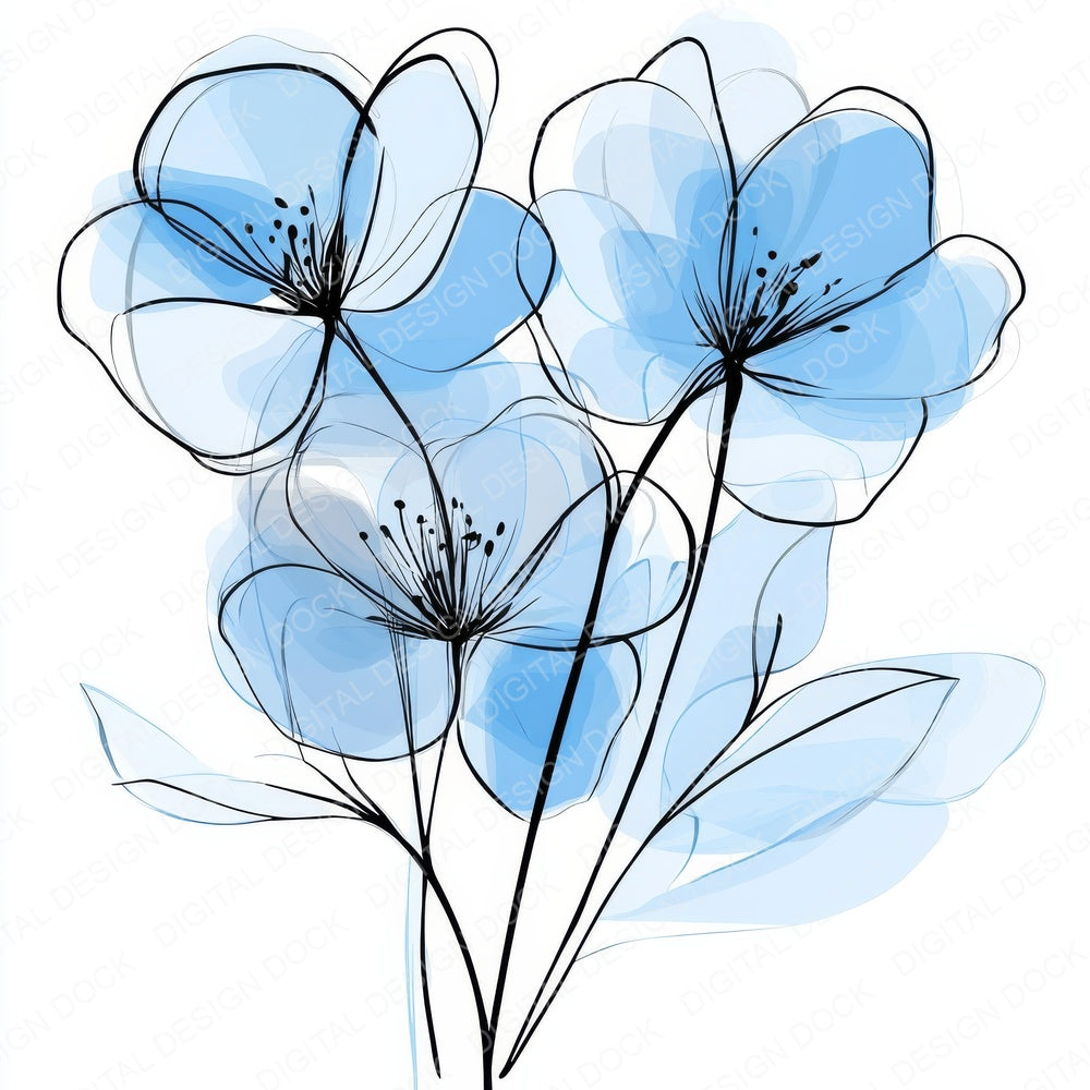 Powder Blue Abstract Flowers fussy cut sheet in US Letter format showing all 12 designs on one printable page