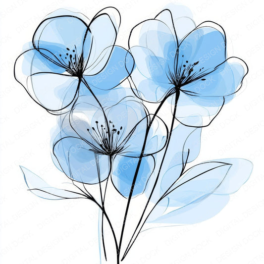 Powder Blue Abstract Flowers fussy cut sheet in US Letter format showing all 12 designs on one printable page