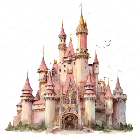 Princess Castle fussy cut sheet in US Letter format showing all 12 designs on one printable page