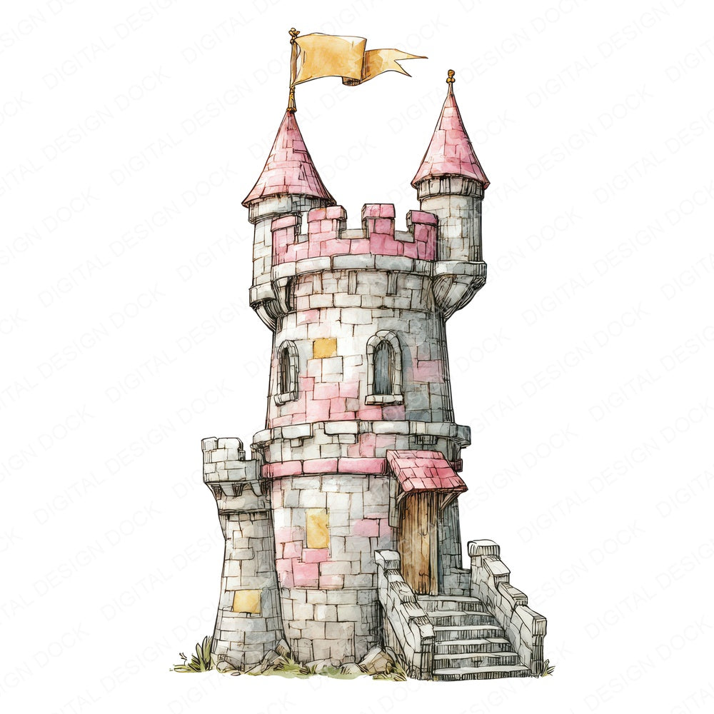 Princess Castle Tower fussy cut sheet in US Letter format showing all 12 designs on one printable page