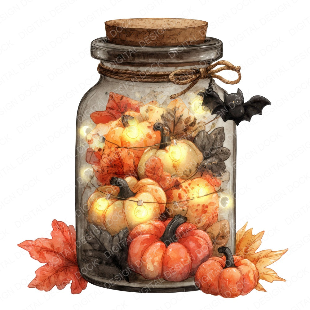 Pumpkin Glow Halloween Jar fussy cut sheet in US Letter format showing all 12 designs on one printable page
