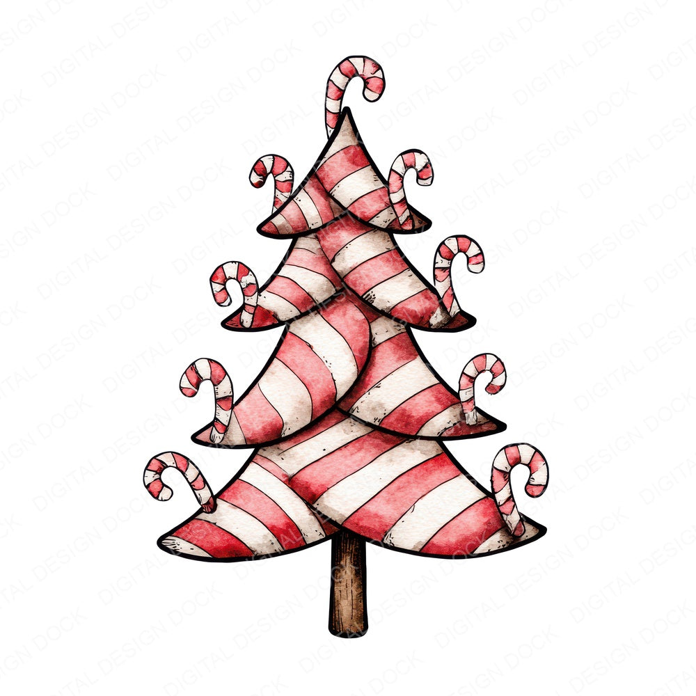 Quirky Candy Cane Christmas Tree fussy cut sheet in US Letter format showing all 12 designs on one printable page