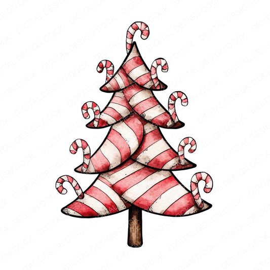 Quirky Candy Cane Christmas Tree fussy cut sheet in US Letter format showing all 12 designs on one printable page