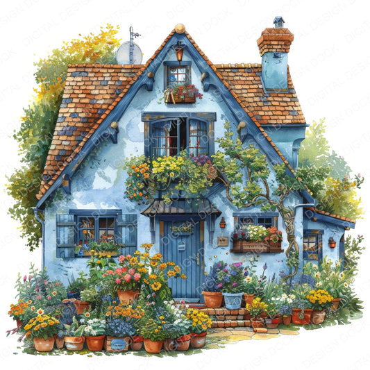 Quirky Country Cottage fussy cut sheet in US Letter format showing all 12 designs on one printable page