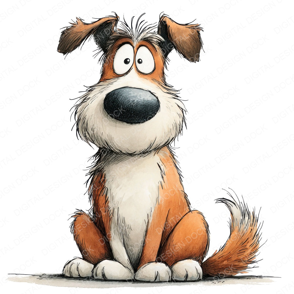 Quirky Dog Character Portrait fussy cut sheet in US Letter format showing all 12 designs on one printable page