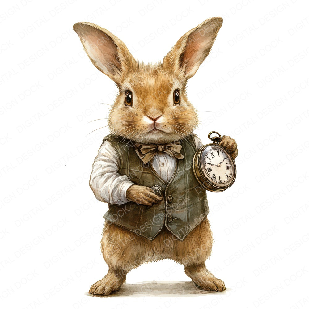 Rabbit with Pocket Watch fussy cut sheet in US Letter format showing all 12 designs on one printable page