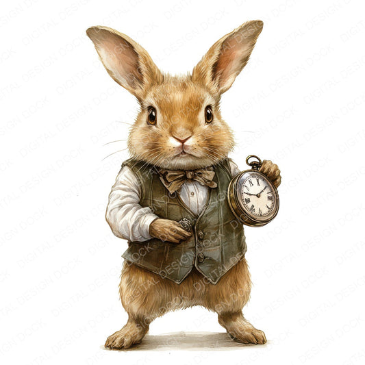 Rabbit with Pocket Watch fussy cut sheet in US Letter format showing all 12 designs on one printable page