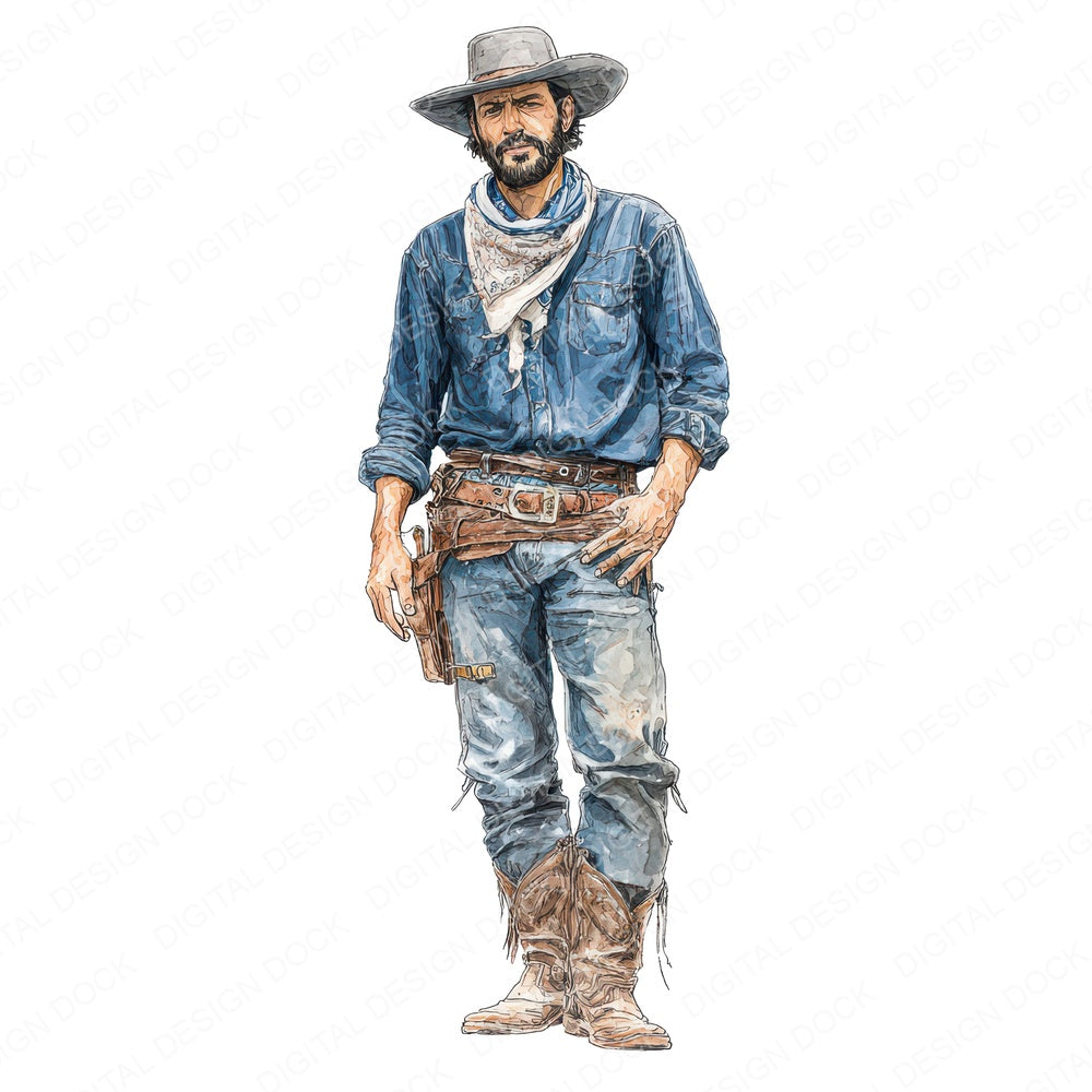 Realistic Cowboy Illustration Clipart Set (DDD012258)