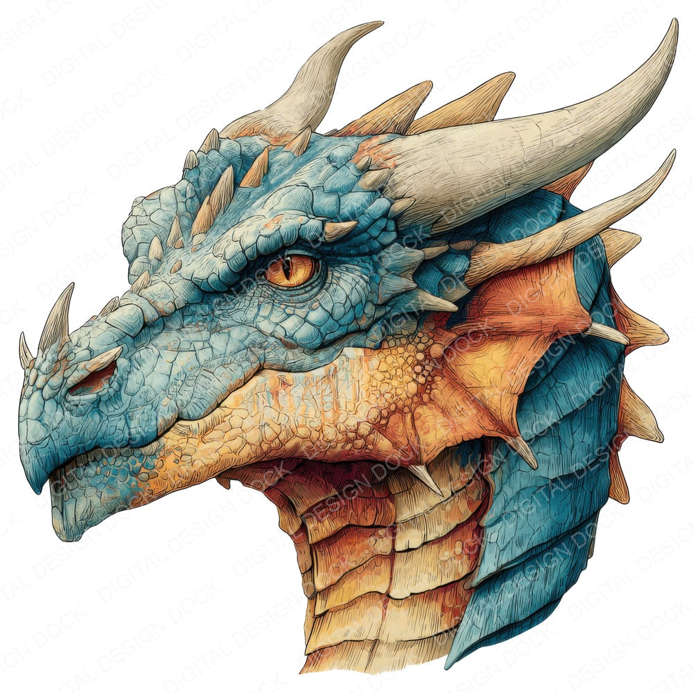 Realistic Dragon Portrait Clipart Set (DDD006396)