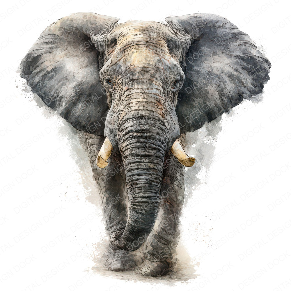 Realistic Elephant Illustration fussy cut sheet in US Letter format showing all 12 designs on one printable page