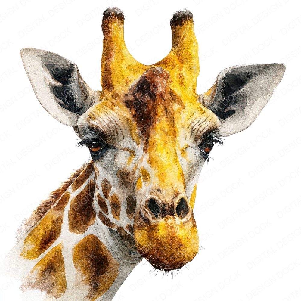 Realistic Giraffe Illustration fussy cut sheet in US Letter format showing all 12 designs on one printable page