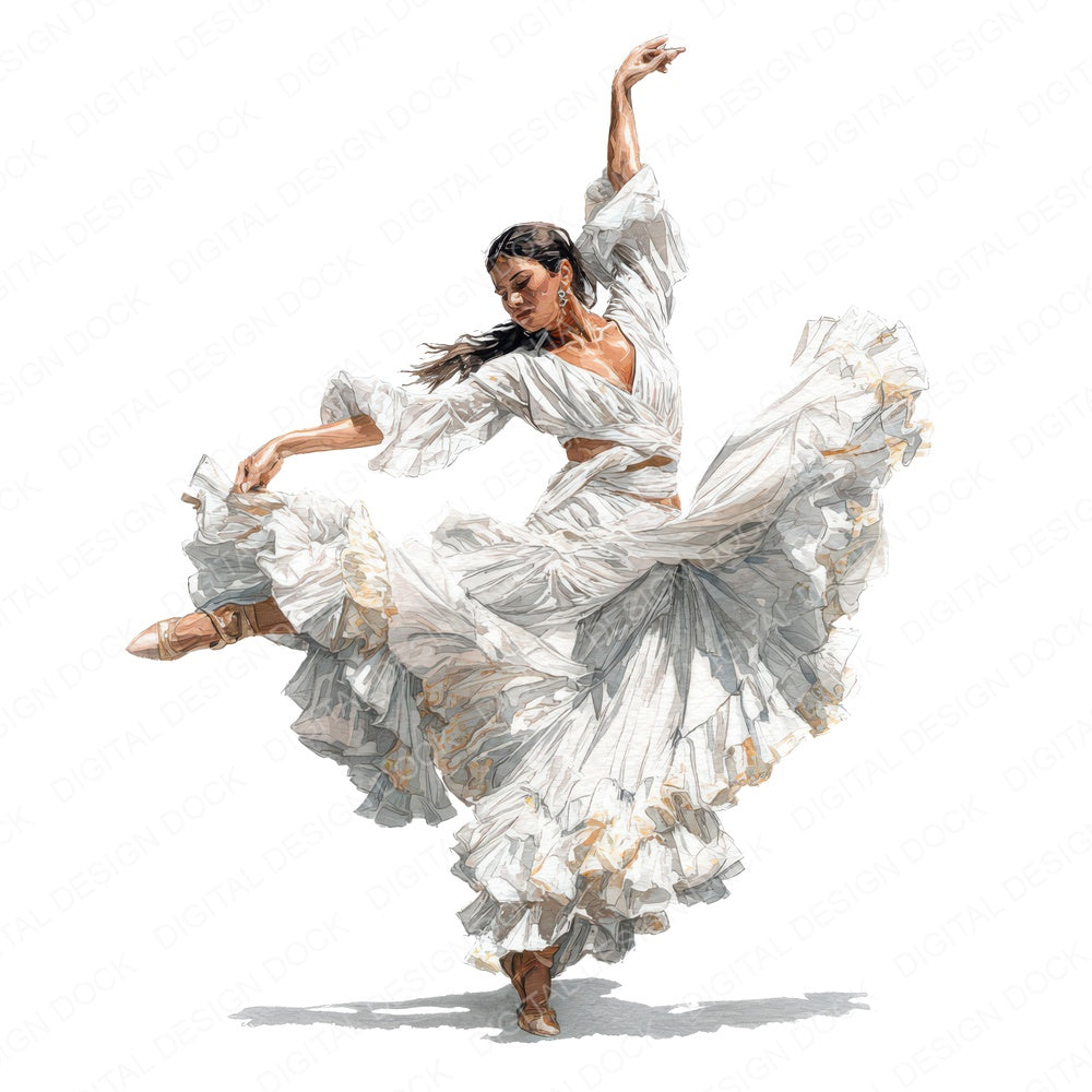Realistic Spanish Woman Flamenco Dress Clipart Set (DDD012260)