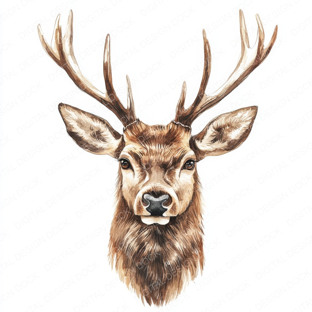 Red Deer Watercolour fussy cut sheet in US Letter format showing all 12 designs on one printable page