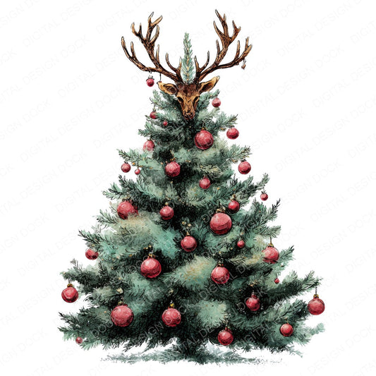 Reindeer Christmas Tree Clipart Set (DDD006407)