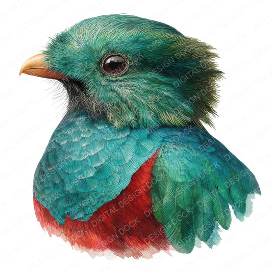 Resplendent Quetzal Exotic Bird Portrait Clipart Set (DDD008221)