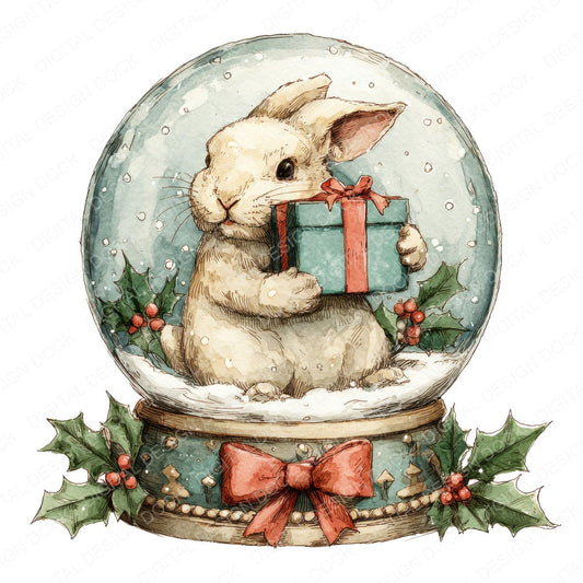 Retro Rabbit Snow Globe fussy cut sheet in US Letter format showing all 12 designs on one printable page