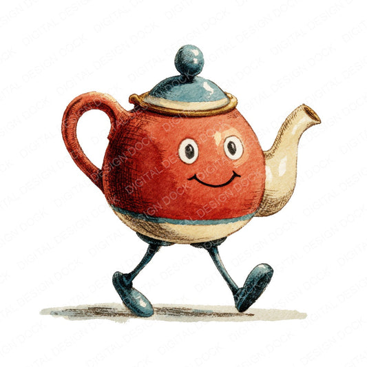 Retro Teapot Character Clipart Set (DDD006424)