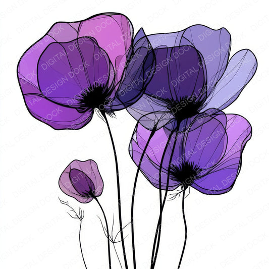 Rich Purple Abstract Flowers fussy cut sheet in US Letter format showing all 12 designs on one printable page