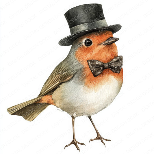 Robin with Top Hat on fussy cut sheet in US Letter format showing all 12 designs on one printable page