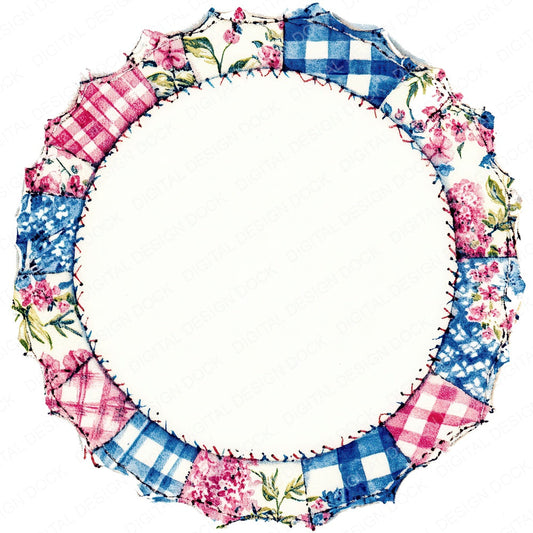 Round Patchwork Fabric Border fussy cut sheet in US Letter format showing all 12 designs on one printable page