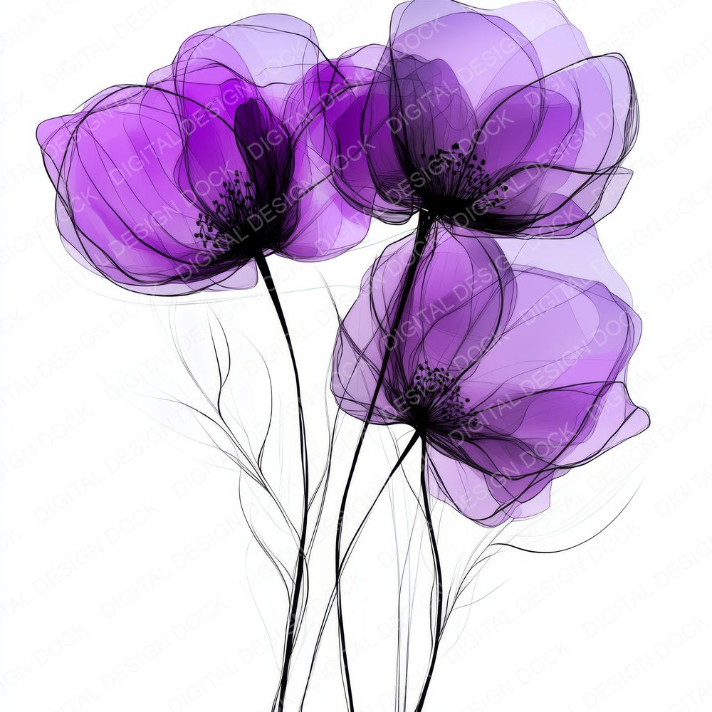 Royal Purple Abstract Flowers fussy cut sheet in US Letter format showing all 12 designs on one printable page