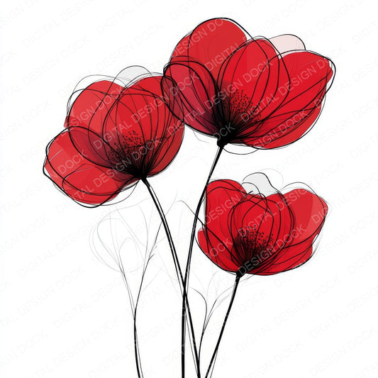Ruby Red Abstract Flowers fussy cut sheet in US Letter format showing all 12 designs on one printable page