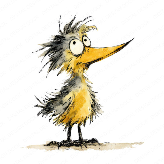 Ruffled Feather Bird Character fussy cut sheet in US Letter format showing all 12 designs on one printable page