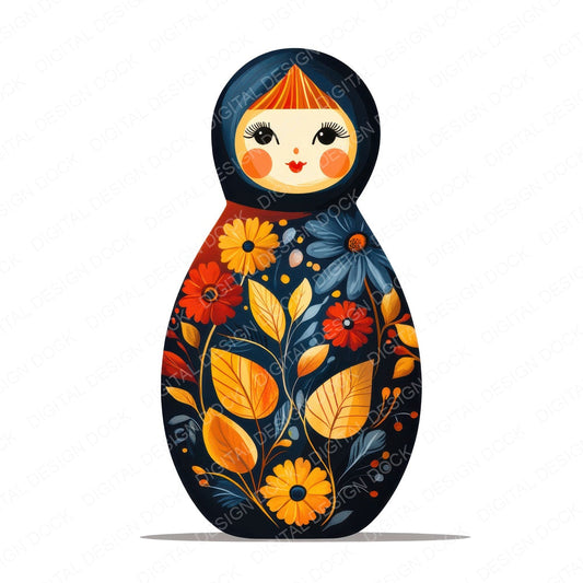 Russian Stacking Doll fussy cut sheet in US Letter format showing all 12 designs on one printable page