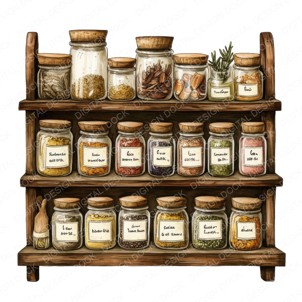 Rustic Spice Rack fussy cut sheet in US Letter format showing all 12 designs on one printable page