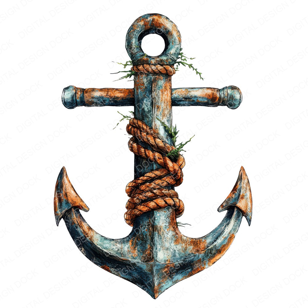 Rusty Anchor with Rope fussy cut sheet in US Letter format showing all 12 designs on one printable page