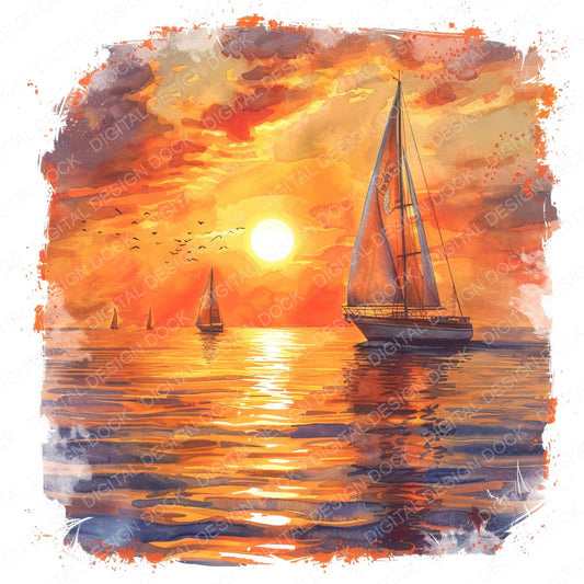 Sailboats at Sunset fussy cut sheet in US Letter format showing all 12 designs on one printable page
