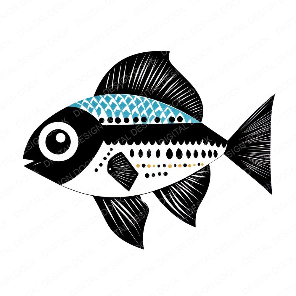 Scandinavian Abstract Fish fussy cut sheet in US Letter format showing all 12 designs on one printable page