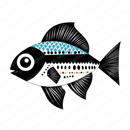Scandinavian Abstract Fish fussy cut sheet in US Letter format showing all 12 designs on one printable page