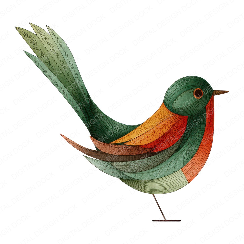 Scandinavian Bird Long Tail fussy cut sheet in US Letter format showing all 12 designs on one printable page