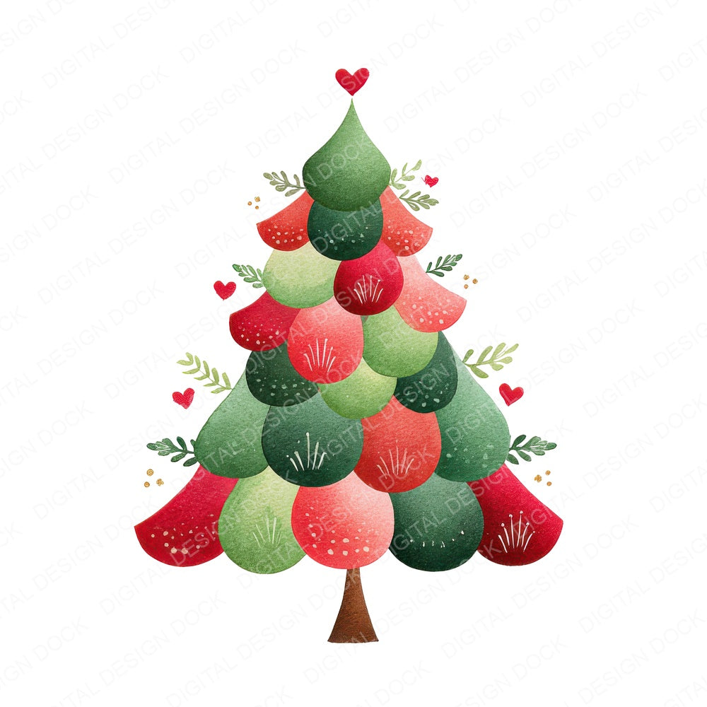 Scandinavian Christmas Tree B fussy cut sheet in US Letter format showing all 12 designs on one printable page