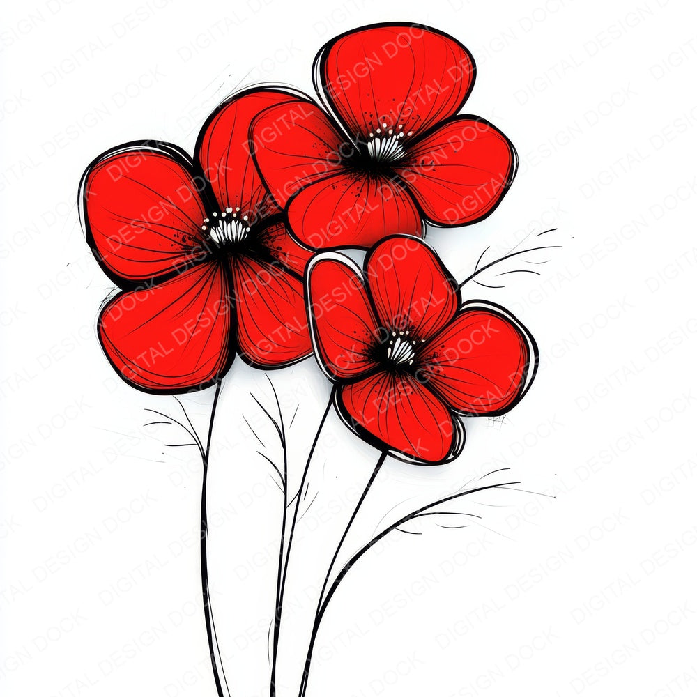 Scarlet Red Abstract Flowers Clipart Set (DDD006515)