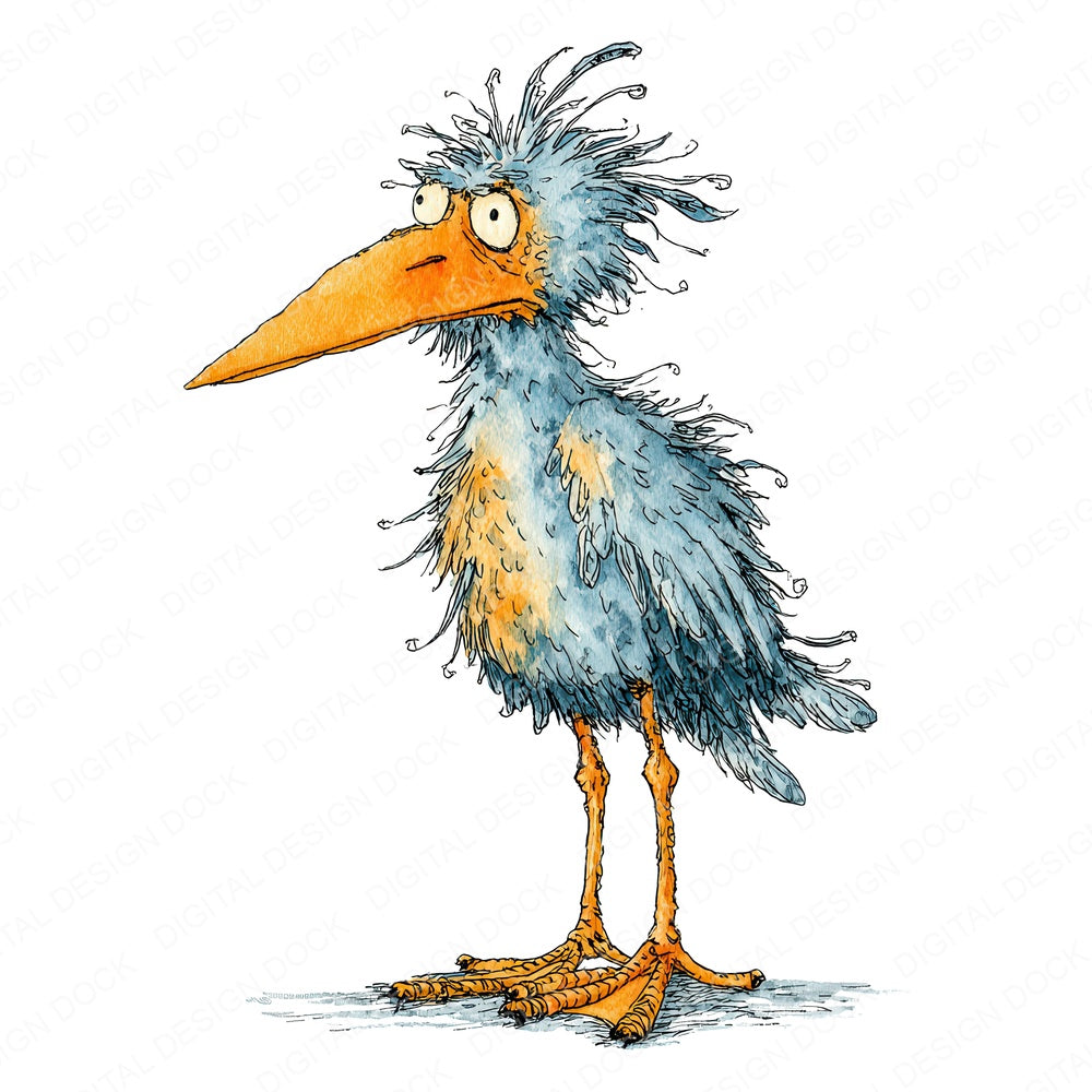 Scruffy Long Leg Bird Character Clipart Set (DDD006519)