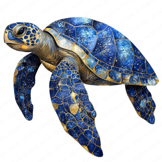 Sea Turtle Baroque Blue and Gold Clipart Set (DDD006522)