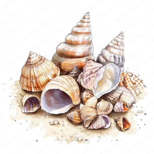 Seashell Collection fussy cut sheet in US Letter format showing all 12 designs on one printable page