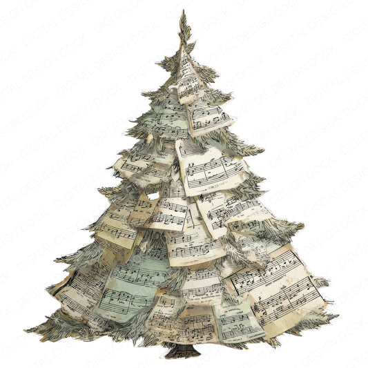 Sheet Music Christmas Tree fussy cut sheet in US Letter format showing all 12 designs on one printable page