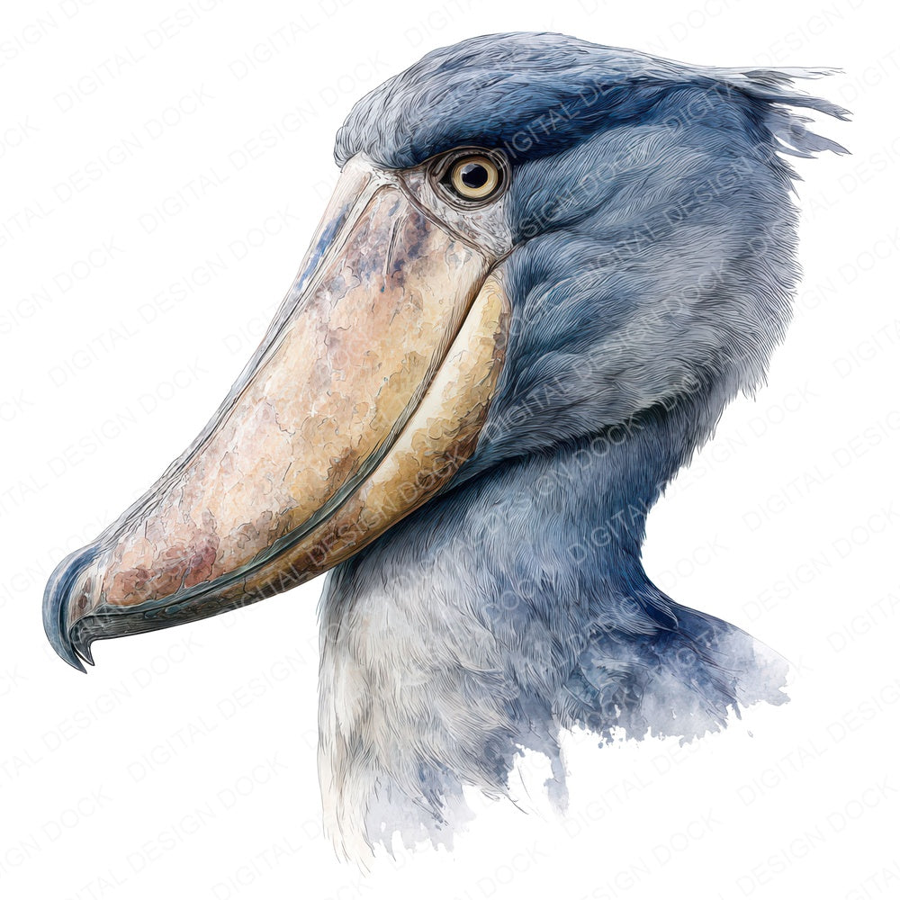 Shoebill Stork Exotic Bird Portrait fussy cut sheet in US Letter format showing all 12 designs on one printable page