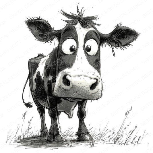 Silly Cow Sketch fussy cut sheet in US Letter format showing all 12 designs on one printable page