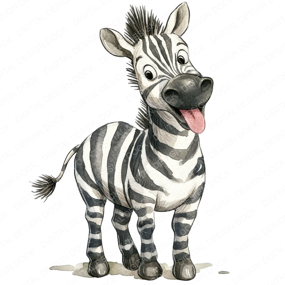 Silly Zebra Character fussy cut sheet in US Letter format showing all 12 designs on one printable page